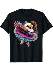 Ballerina Bald Eagle Dancing T-Shirt 180G 100% Cotton Printed Round Neck Short-Sleeve T-Shirt, Gifts for Men Dad Husband Grandpa, S-XXXL, Black