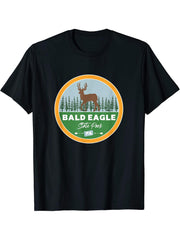 Bald Eagle State Park Pennsylvania PA Outdoors Deer T-Shirt 180G 100% Cotton Printed Round Neck Short-Sleeve T-Shirt, Gifts for Men Dad Husband Grandpa, S-XXXL, Black