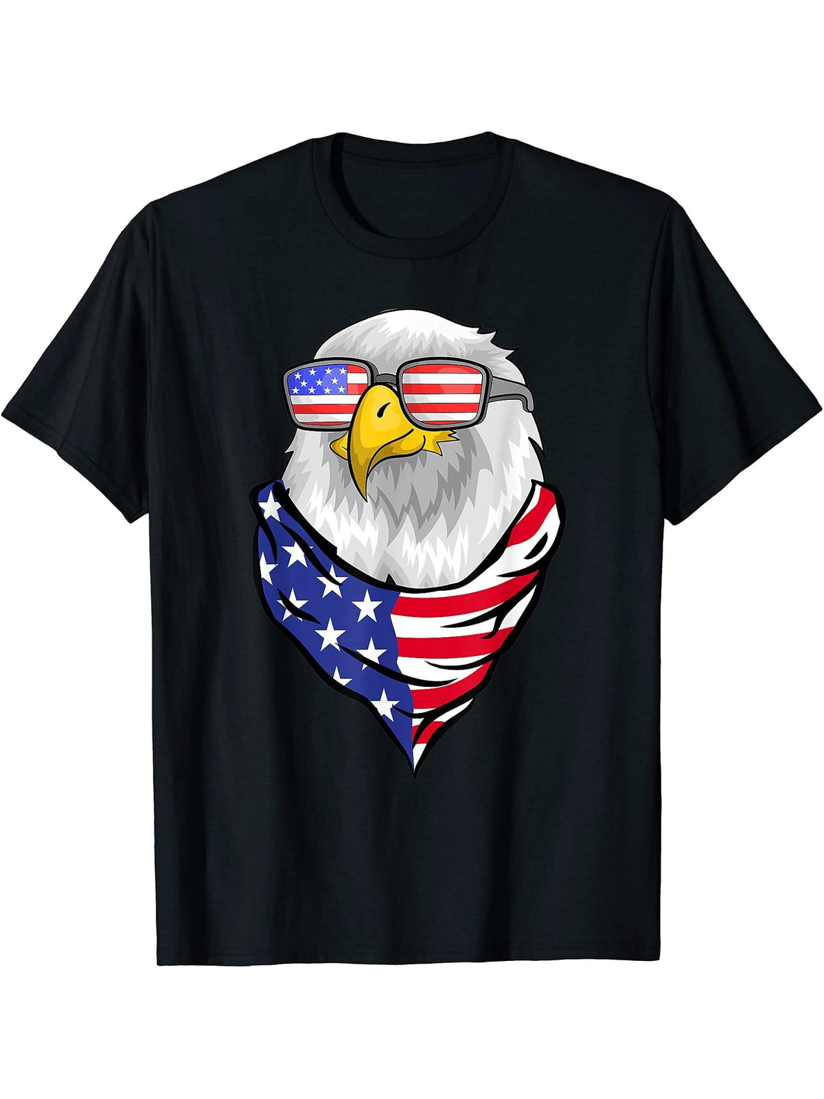 US Flag Sunglasses United States Cool American Bald Eagle T-Shirt 180G 100% Cotton Printed Round Neck Short-Sleeve T-Shirt, Gifts for Men Dad Husband Grandpa, S-XXXL, Black