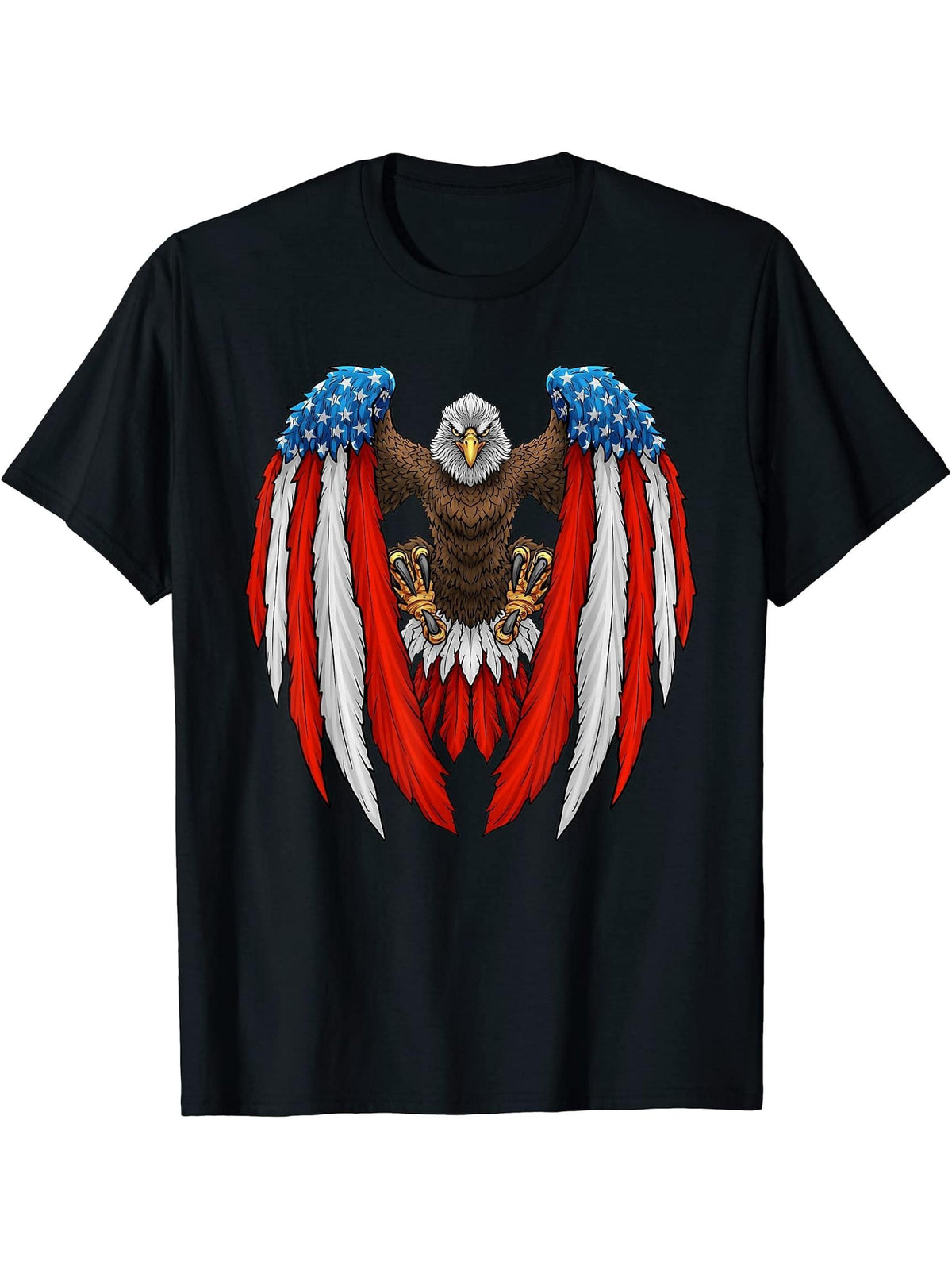 Flying American Bald Eagle USA Patriotic Eagles Flag Wings T-Shirt 180G 100% Cotton Printed Round Neck Short-Sleeve T-Shirt, Gifts for Men Dad Husband Grandpa, S-XXXL, Black