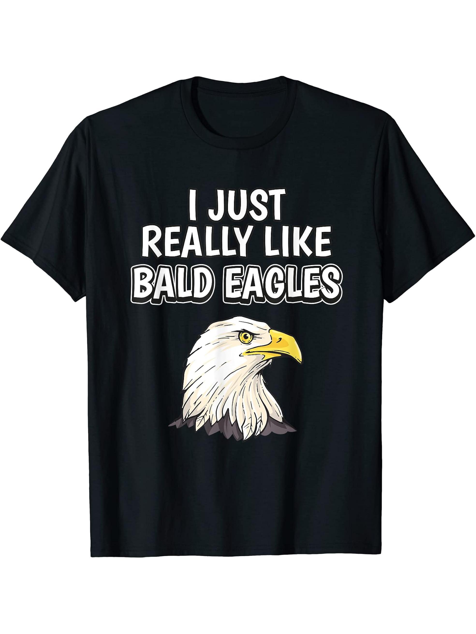 Eagle Quote I Just Really Like Bald Eagles T-Shirt 180G 100% Cotton Printed Round Neck Short-Sleeve T-Shirt, Gifts for Men Dad Husband Grandpa, S-XXXL, Black