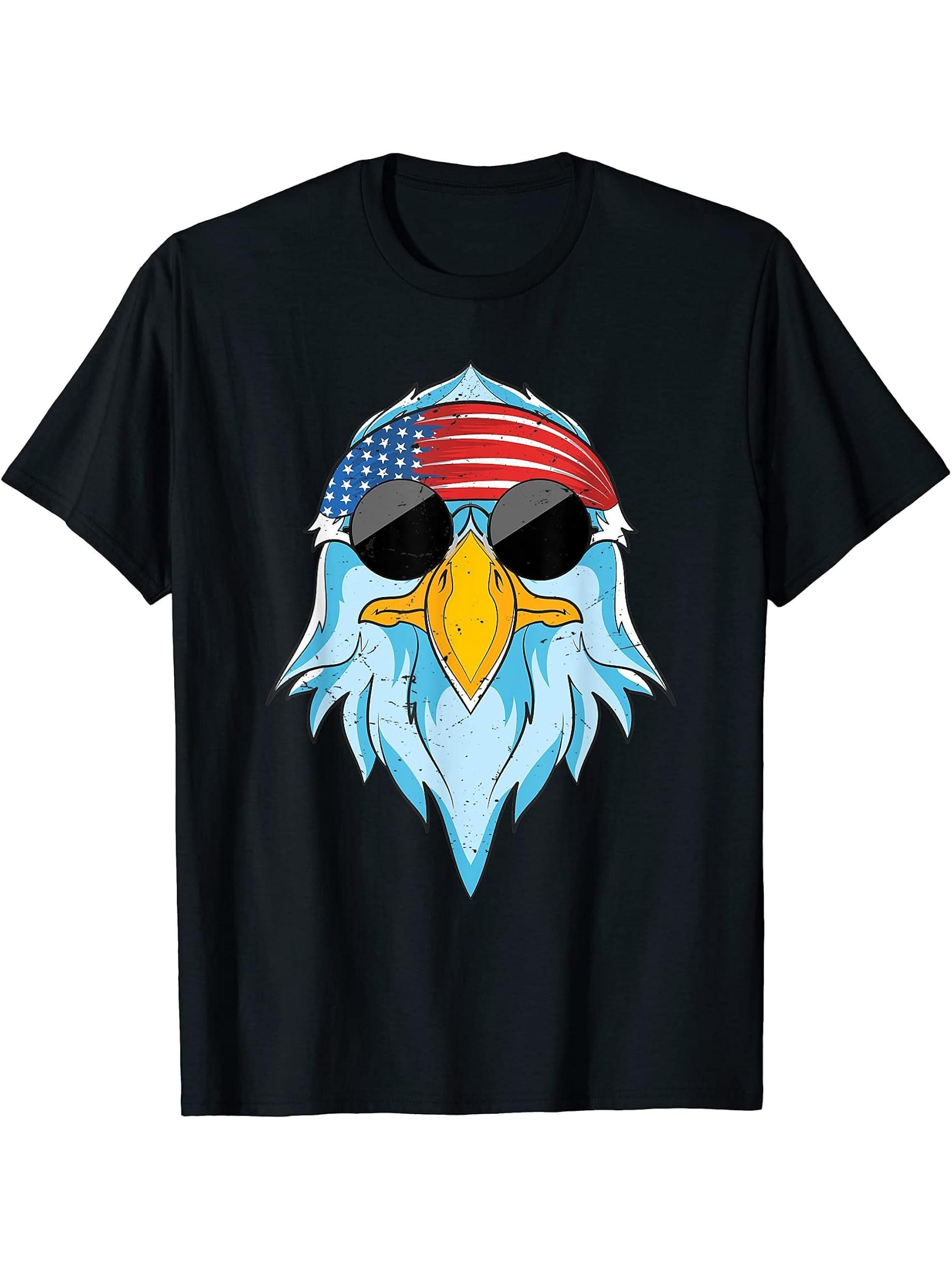 Liberty United States USA Flag Cool American Bald Eagle T-Shirt 180G 100% Cotton Printed Round Neck Short-Sleeve T-Shirt, Gifts for Men Dad Husband Grandpa, S-XXXL, Black