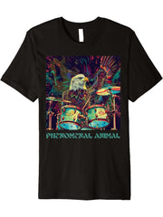 Phenomenal Vibrant Bald Eagle Playing Drums Premium T-Shirt 180G 100% Cotton Printed Round Neck Short-Sleeve T-Shirt, Gifts for Men Dad Husband Grandpa, S-XXXL, Black