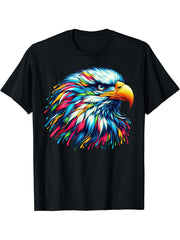 Cool Bald Eagle Spirit Animal Illustration Tie Dye Art T-Shirt 180G 100% Cotton Printed Round Neck Short-Sleeve T-Shirt, Gifts for Men Dad Husband Grandpa, S-XXXL, Black