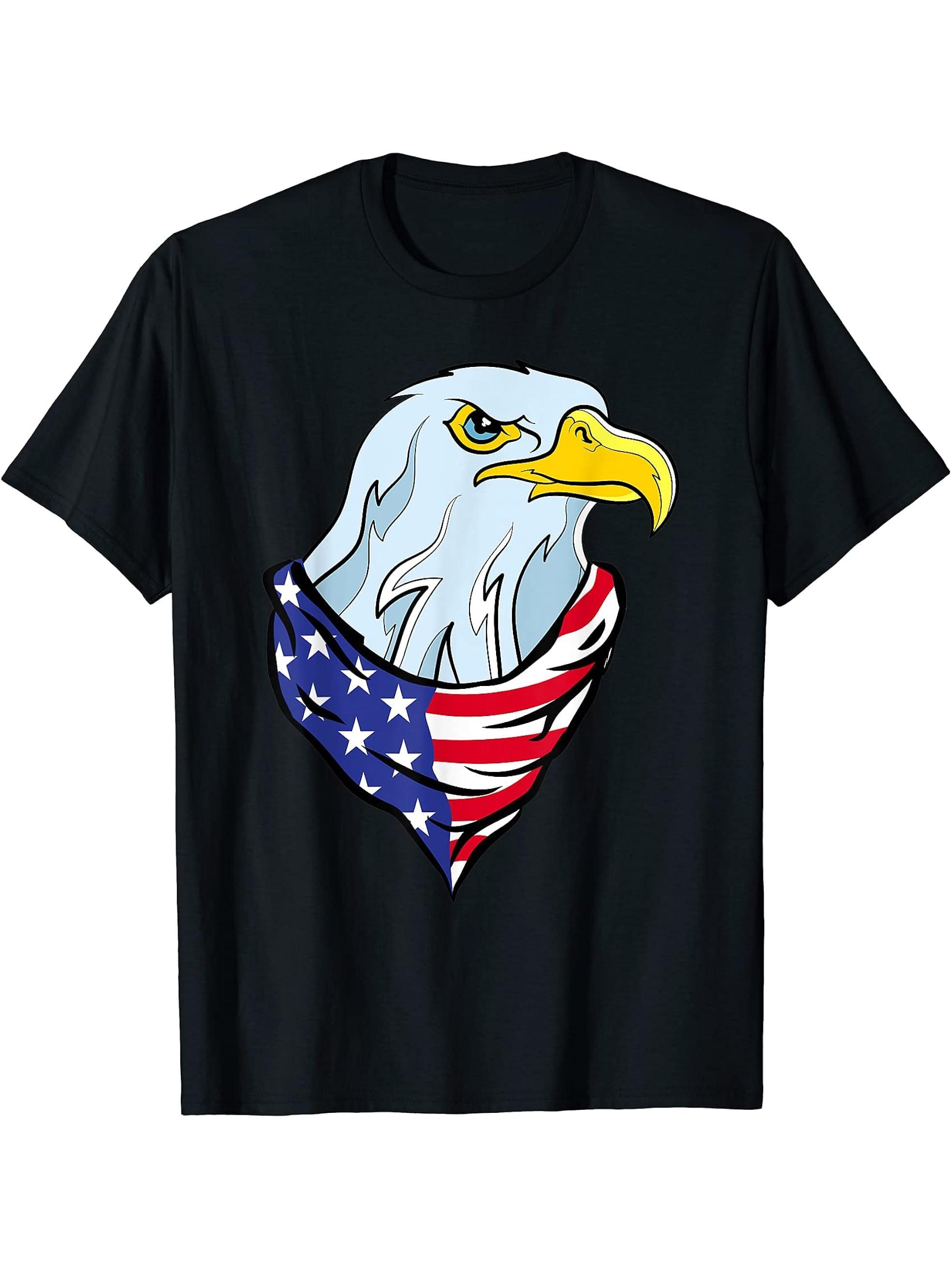 Freedom Liberty United States USA Flag American Bald Eagle T-Shirt 180G 100% Cotton Printed Round Neck Short-Sleeve T-Shirt, Gifts for Men Dad Husband Grandpa, S-XXXL, Black