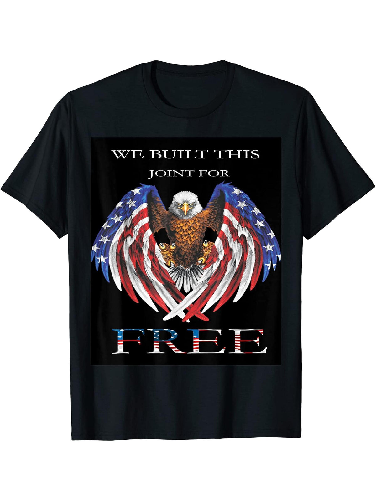 American Day Bald Eagle Joint for free t shir T-Shirt 180G 100% Cotton Printed Round Neck Short-Sleeve T-Shirt, Gifts for Men Dad Husband Grandpa, S-XXXL, Black