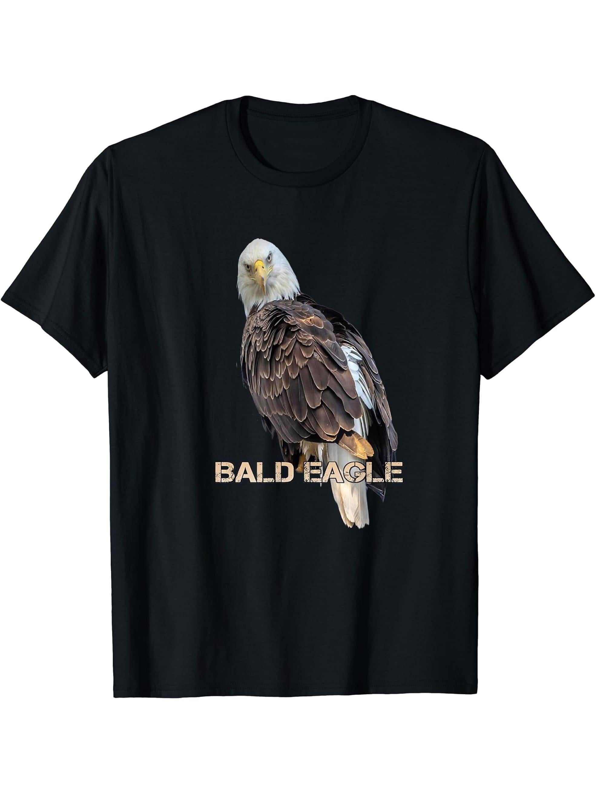 American Bald Eagles T-Shirt 180G 100% Cotton Printed Round Neck Short-Sleeve T-Shirt, Gifts for Men Dad Husband Grandpa, S-XXXL, Black