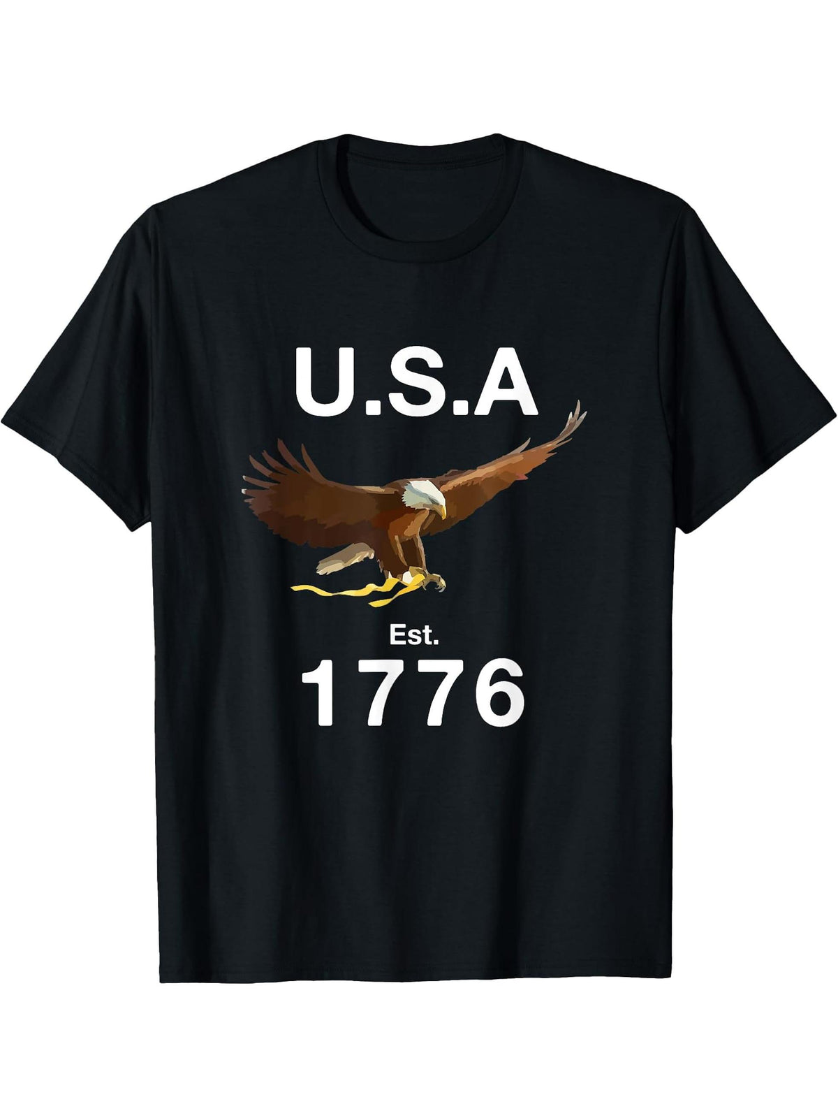 USA Established 1776 America Soaring Bald Eagle T-Shirt 180G 100% Cotton Printed Round Neck Short-Sleeve T-Shirt, Gifts for Men Dad Husband Grandpa, S-XXXL, Black