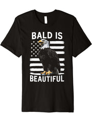 Bald Is Beautiful 4th of July Bald Eagle Patriotic Vintage Premium T-Shirt 180G 100% Cotton Printed Round Neck Short-Sleeve T-Shirt, Gifts for Men Dad Husband Grandpa, S-XXXL, Black