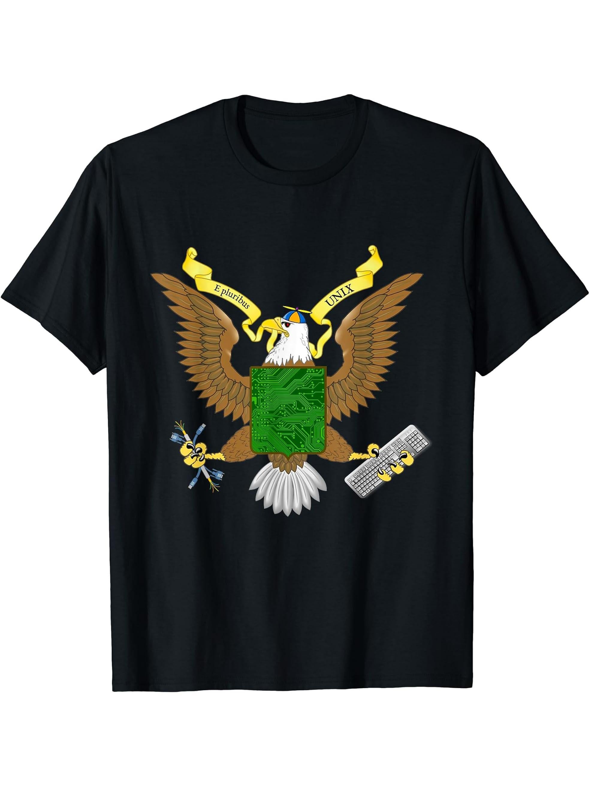 Bald Eagle Unix T-Shirt 180G 100% Cotton Printed Round Neck Short-Sleeve T-Shirt, Gifts for Men Dad Husband Grandpa, S-XXXL, Black