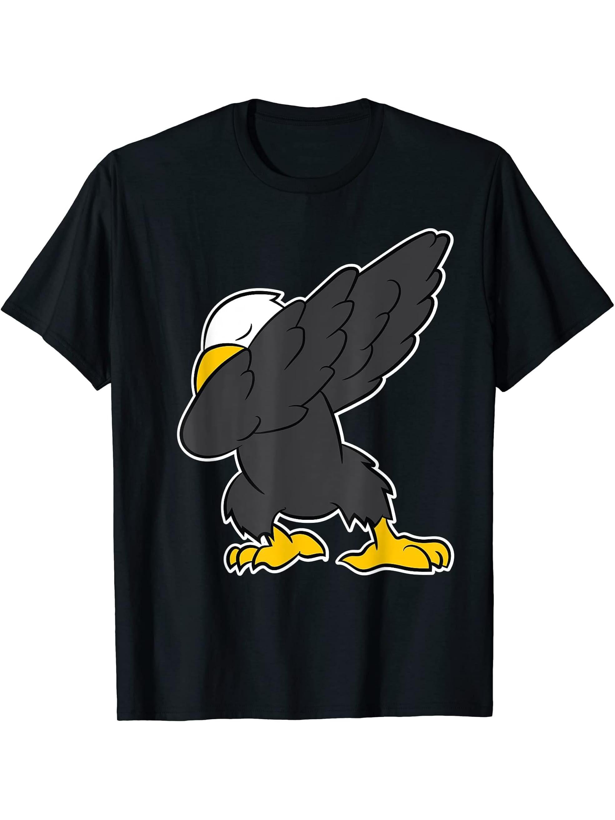 Bald Eagle - DAB, dabbing, dance T-Shirt 180G 100% Cotton Printed Round Neck Short-Sleeve T-Shirt, Gifts for Men Dad Husband Grandpa, S-XXXL, Black
