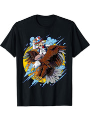Uncle Sam Riding American Bald Eagle American Flag Design T-Shirt 180G 100% Cotton Printed Round Neck Short-Sleeve T-Shirt, Gifts for Men Dad Husband Grandpa, S-XXXL, Black
