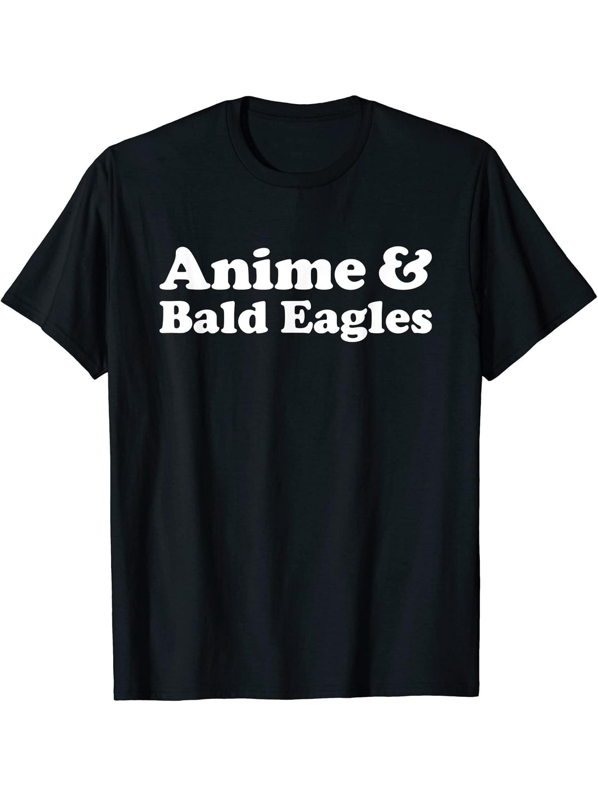 Anime and Bald Eagles or Bald Eagle Kawaii T-Shirt 180G 100% Cotton Printed Round Neck Short-Sleeve T-Shirt, Gifts for Men Dad Husband Grandpa, S-XXXL, Black