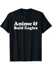 Anime and Bald Eagles or Bald Eagle Kawaii T-Shirt 180G 100% Cotton Printed Round Neck Short-Sleeve T-Shirt, Gifts for Men Dad Husband Grandpa, S-XXXL, Black