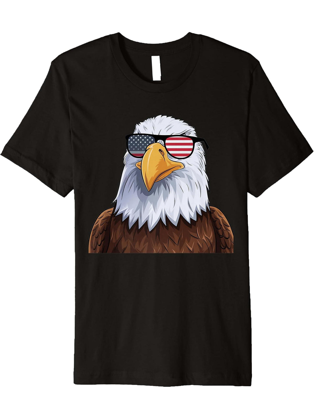 Bald Eagle with Sunglasses Design Premium T-Shirt 180G 100% Cotton Printed Round Neck Short-Sleeve T-Shirt, Gifts for Men Dad Husband Grandpa, S-XXXL, Black