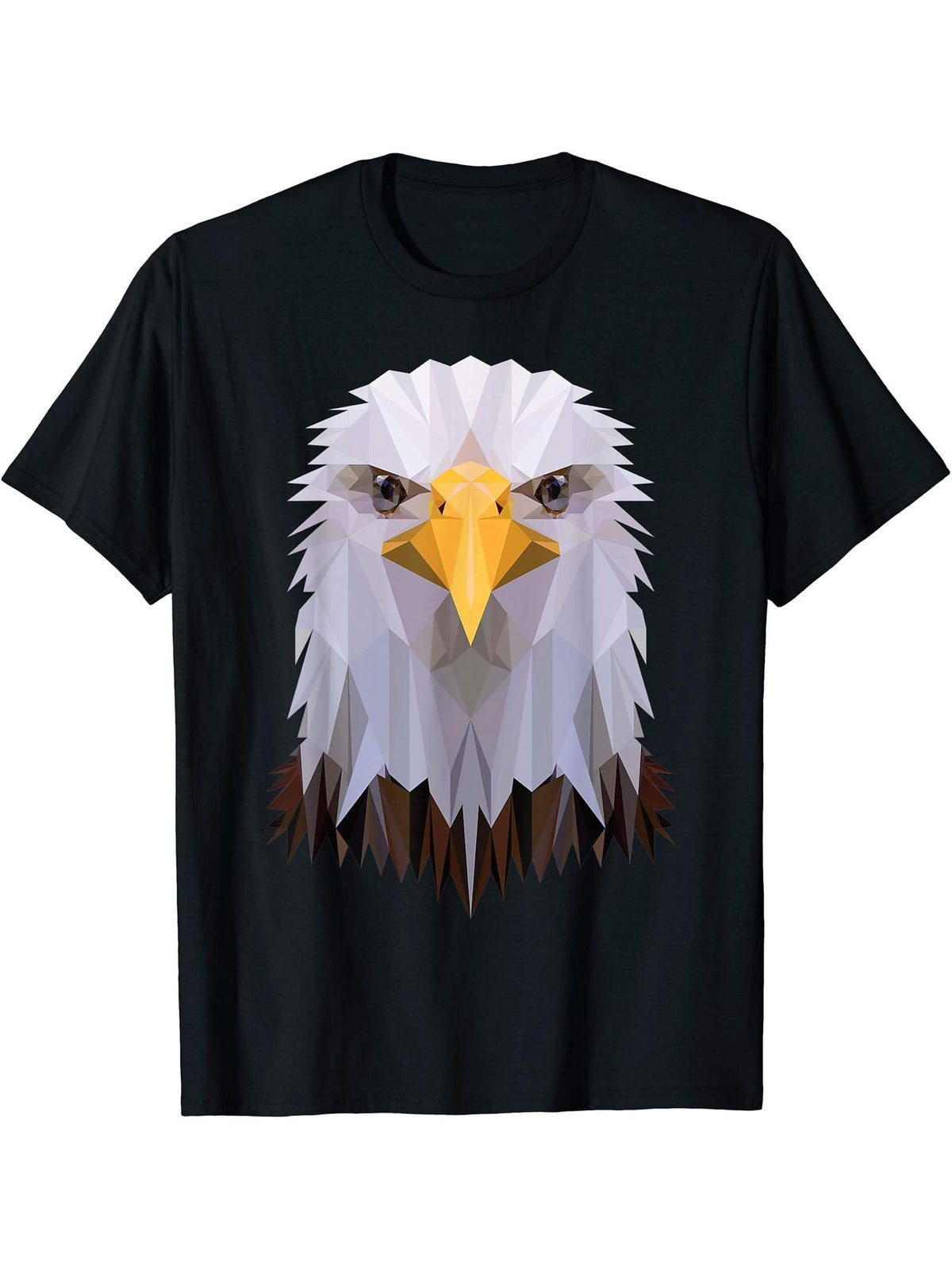 Stunning Bald Eagle Polygon Design T-Shirt 180G 100% Cotton Printed Round Neck Short-Sleeve T-Shirt, Gifts for Men Dad Husband Grandpa, S-XXXL, Black
