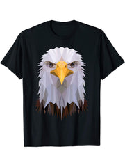 Stunning Bald Eagle Polygon Design T-Shirt 180G 100% Cotton Printed Round Neck Short-Sleeve T-Shirt, Gifts for Men Dad Husband Grandpa, S-XXXL, Black