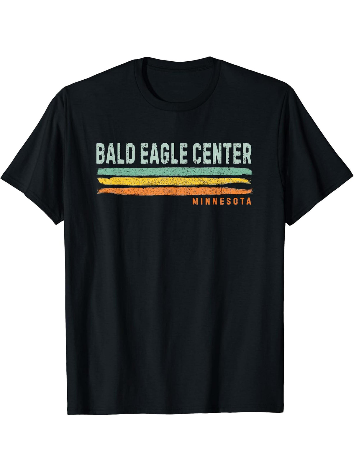 Vintage Stripes Bald Eagle Center MN T-Shirt 180G 100% Cotton Printed Round Neck Short-Sleeve T-Shirt, Gifts for Men Dad Husband Grandpa, S-XXXL, Black