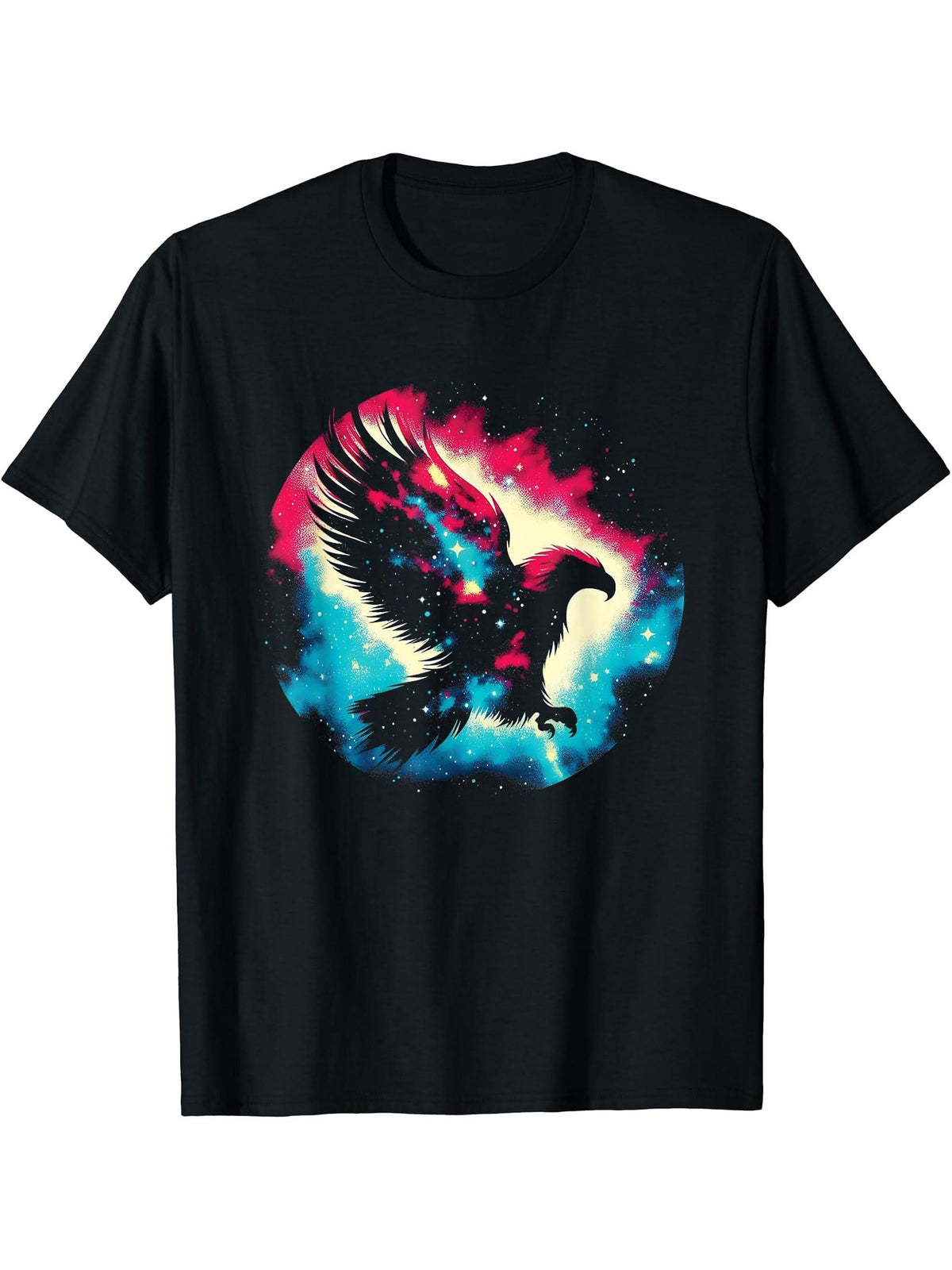 Eagle Galaxy - Colorful Bald Eagle Bird Animal Lover T-Shirt 180G 100% Cotton Printed Round Neck Short-Sleeve T-Shirt, Gifts for Men Dad Husband Grandpa, S-XXXL, Black
