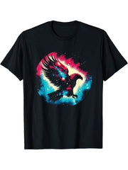 Eagle Galaxy - Colorful Bald Eagle Bird Animal Lover T-Shirt 180G 100% Cotton Printed Round Neck Short-Sleeve T-Shirt, Gifts for Men Dad Husband Grandpa, S-XXXL, Black