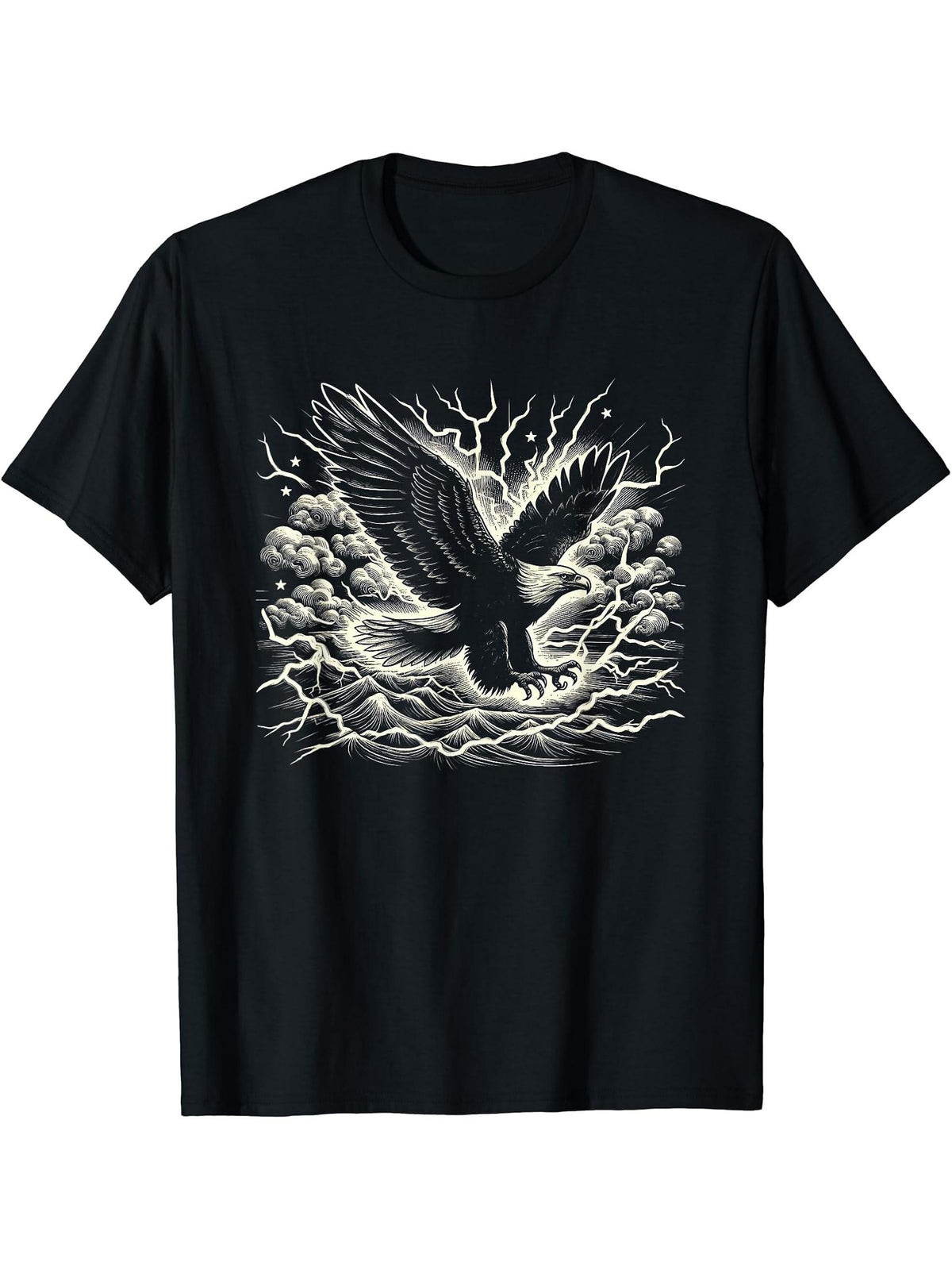 Flying Bald Eagle Scene Graphic Artwork Design T-Shirt 180G 100% Cotton Printed Round Neck Short-Sleeve T-Shirt, Gifts for Men Dad Husband Grandpa, S-XXXL, Black