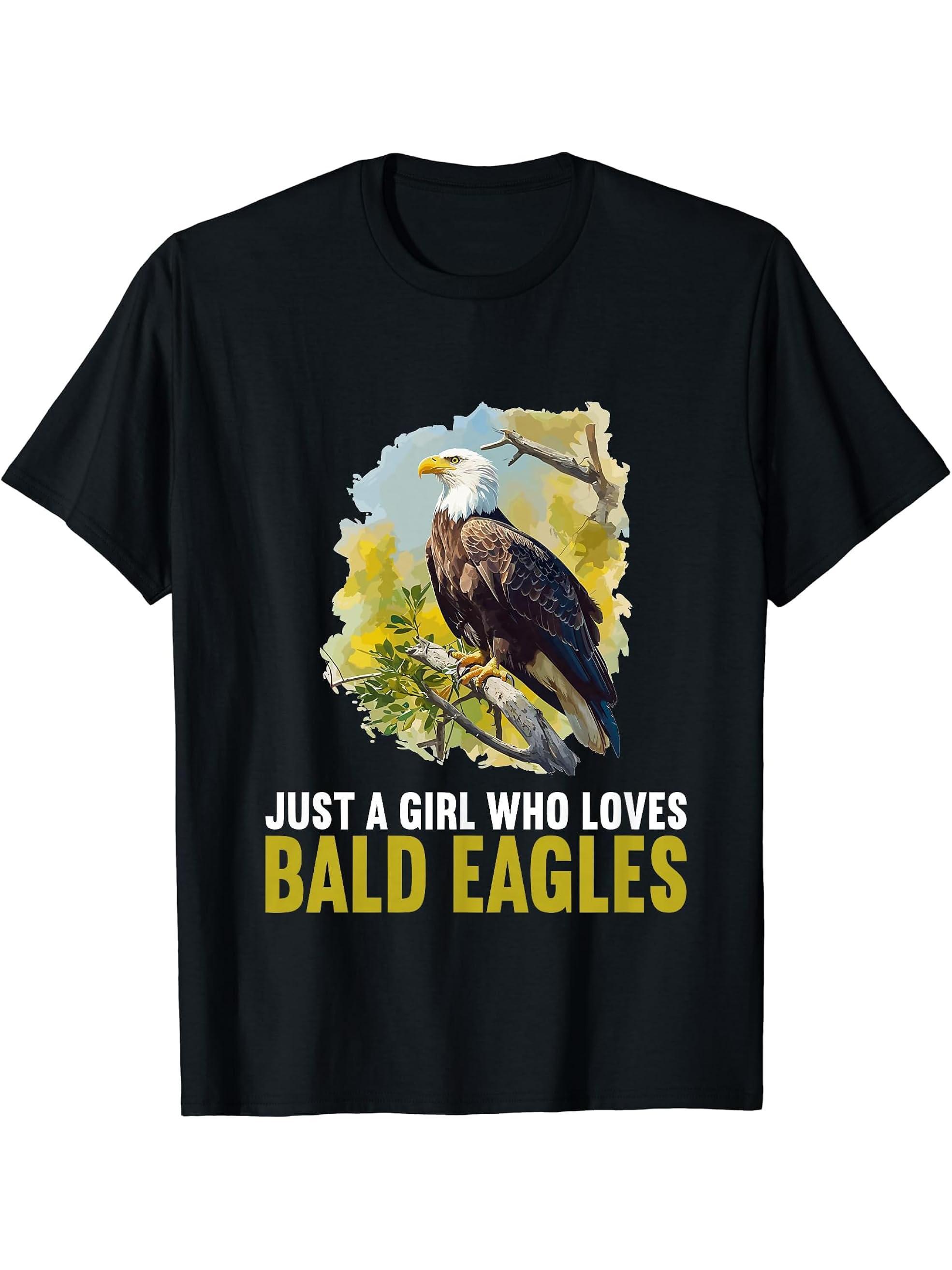 Just a Girl who loves Bald Eagles Bald Eagle T-Shirt 180G 100% Cotton Printed Round Neck Short-Sleeve T-Shirt, Gifts for Men Dad Husband Grandpa, S-XXXL, Black