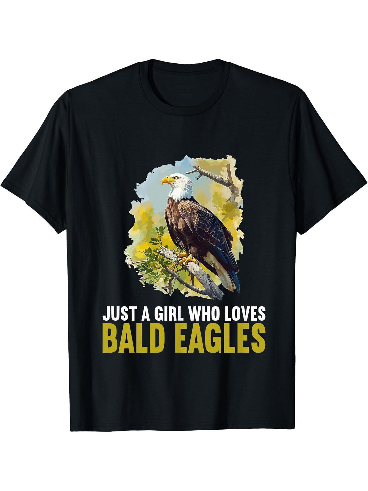 Just a Girl who loves Bald Eagles Bald Eagle T-Shirt 180G 100% Cotton Printed Round Neck Short-Sleeve T-Shirt, Gifts for Men Dad Husband Grandpa, S-XXXL, Black