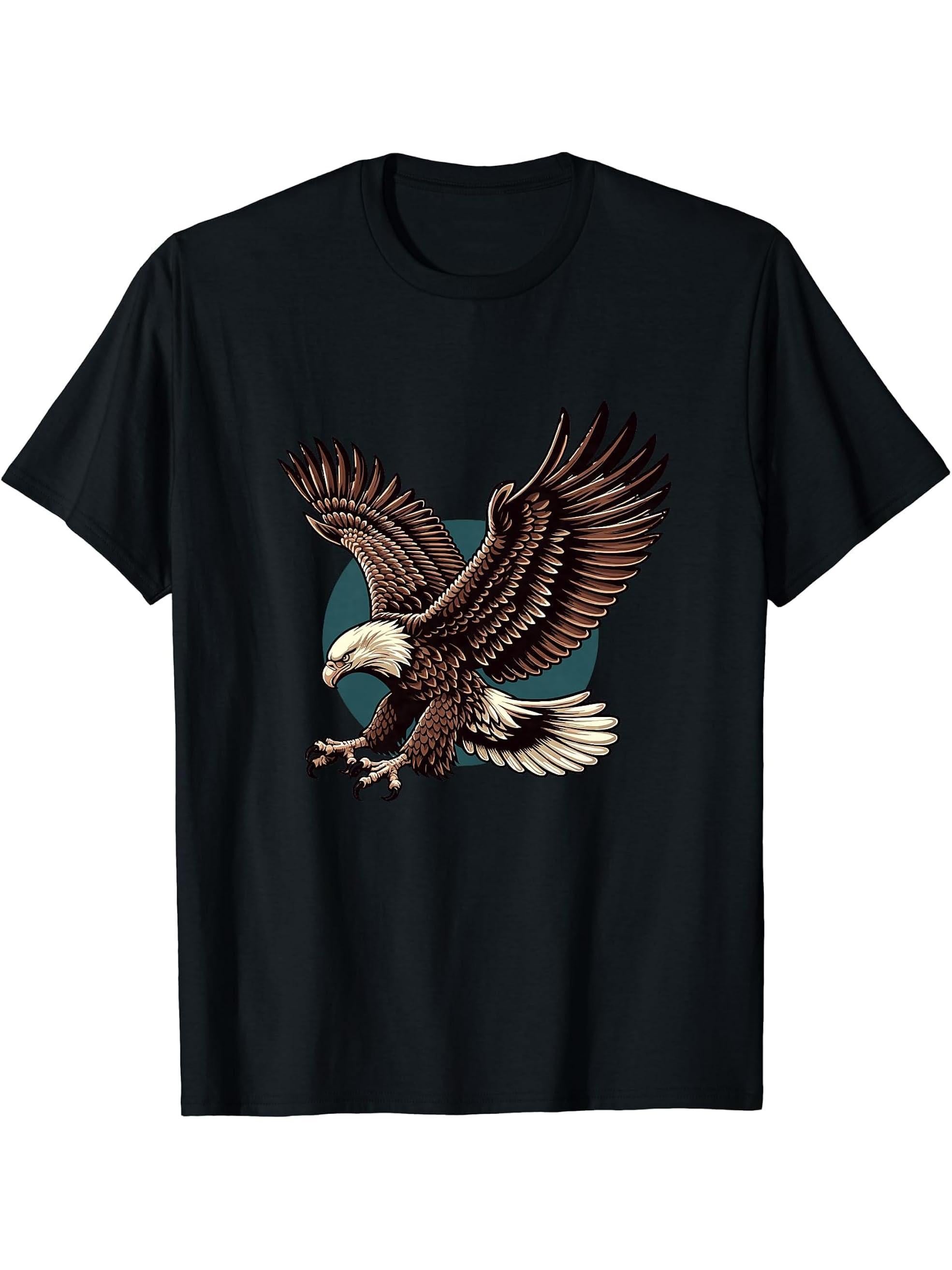 American Bald Eagle Swooping Photo Portrait Bird Photograph T-Shirt 180G 100% Cotton Printed Round Neck Short-Sleeve T-Shirt, Gifts for Men Dad Husband Grandpa, S-XXXL, Black