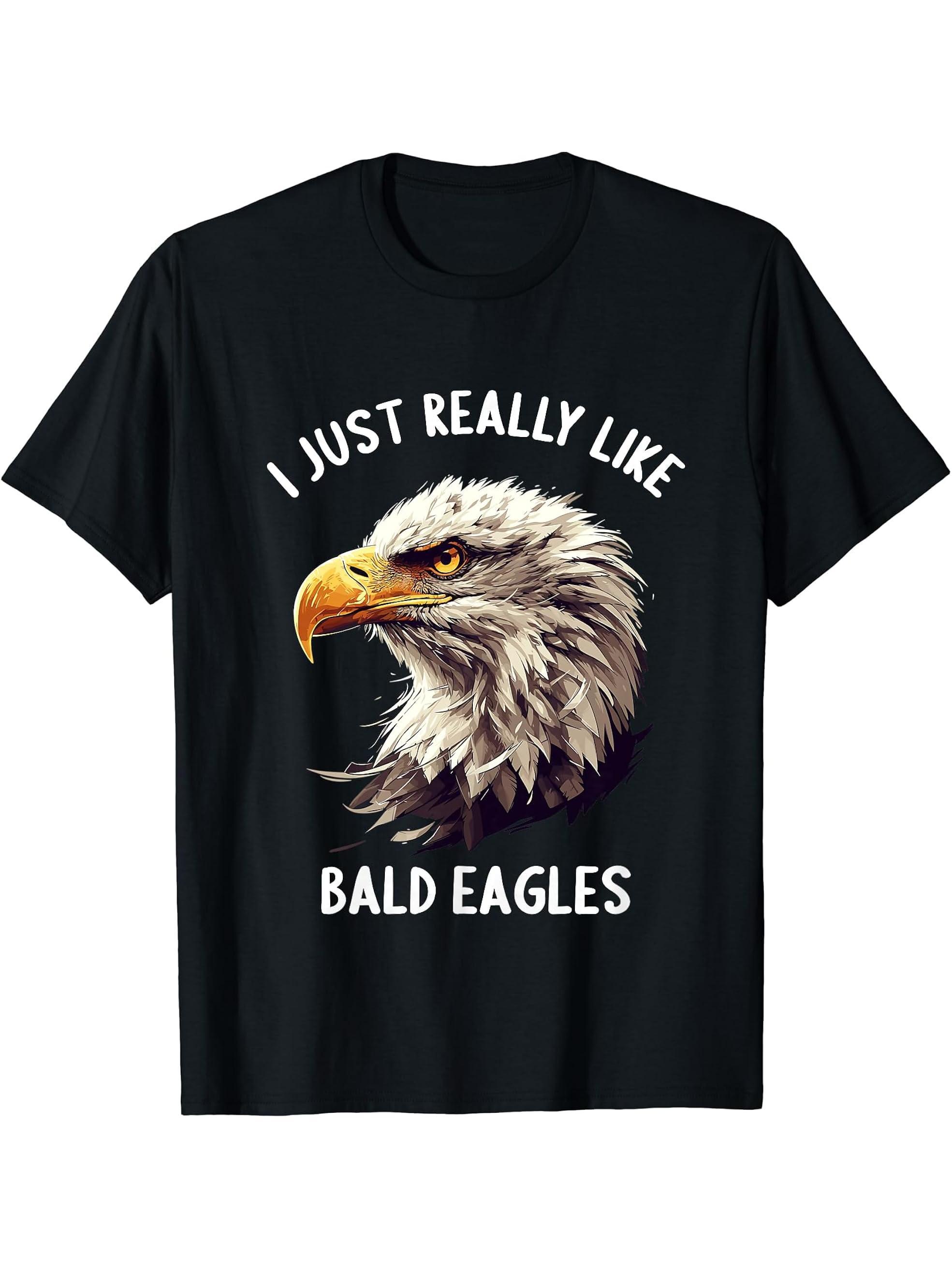 I just really like Bald Eagles Bald Eagle T-Shirt 180G 100% Cotton Printed Round Neck Short-Sleeve T-Shirt, Gifts for Men Dad Husband Grandpa, S-XXXL, Black