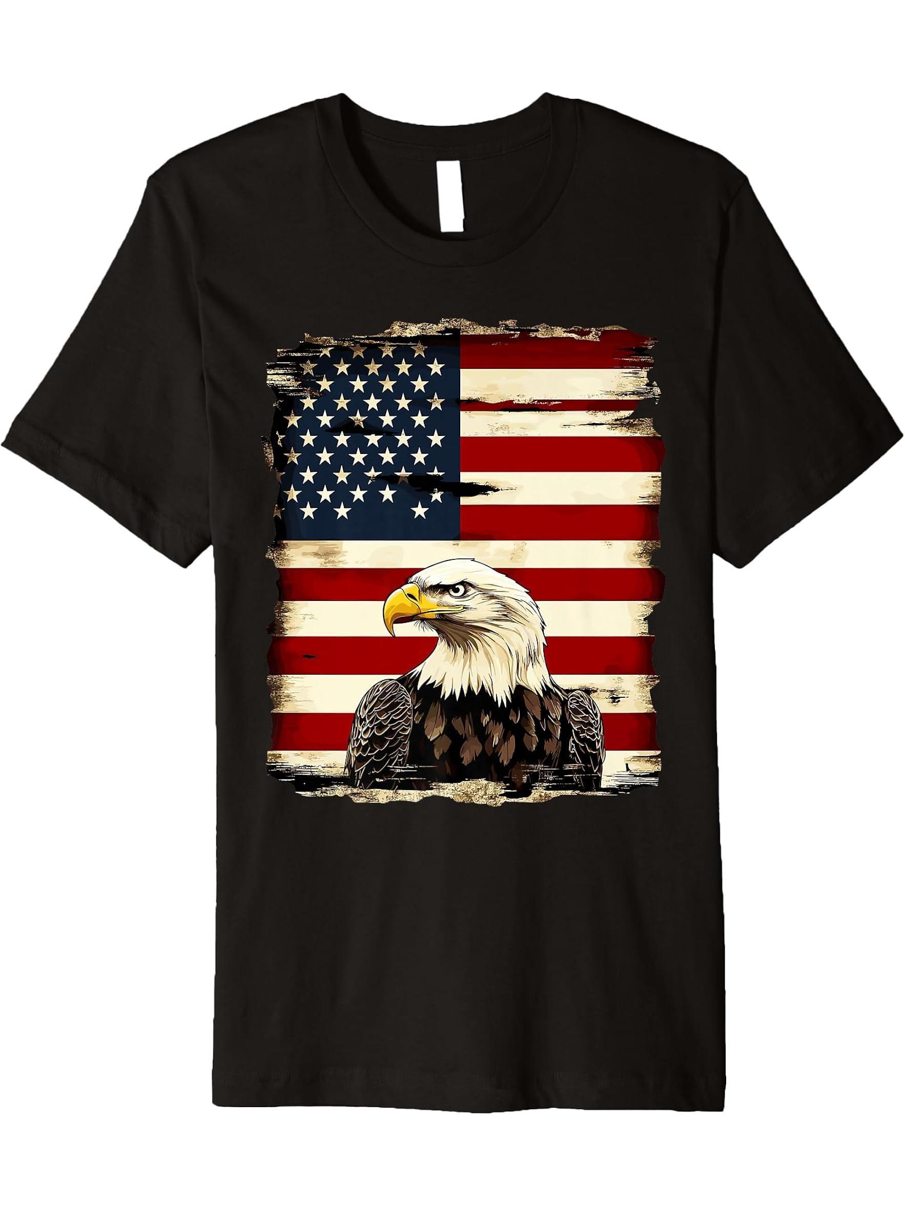 Patriotic Bald Eagle American Pride Premium T-Shirt 180G 100% Cotton Printed Round Neck Short-Sleeve T-Shirt, Gifts for Men Dad Husband Grandpa, S-XXXL, Black