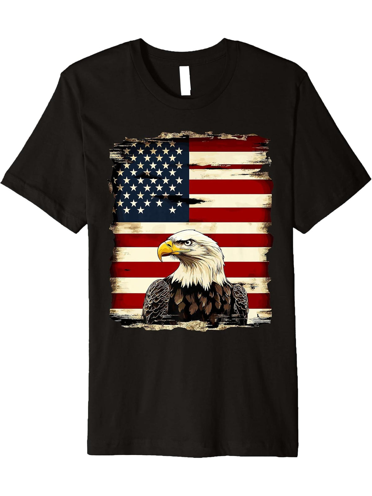Patriotic Bald Eagle American Pride Premium T-Shirt 180G 100% Cotton Printed Round Neck Short-Sleeve T-Shirt, Gifts for Men Dad Husband Grandpa, S-XXXL, Black