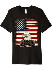 Patriotic Bald Eagle American Pride Premium T-Shirt 180G 100% Cotton Printed Round Neck Short-Sleeve T-Shirt, Gifts for Men Dad Husband Grandpa, S-XXXL, Black