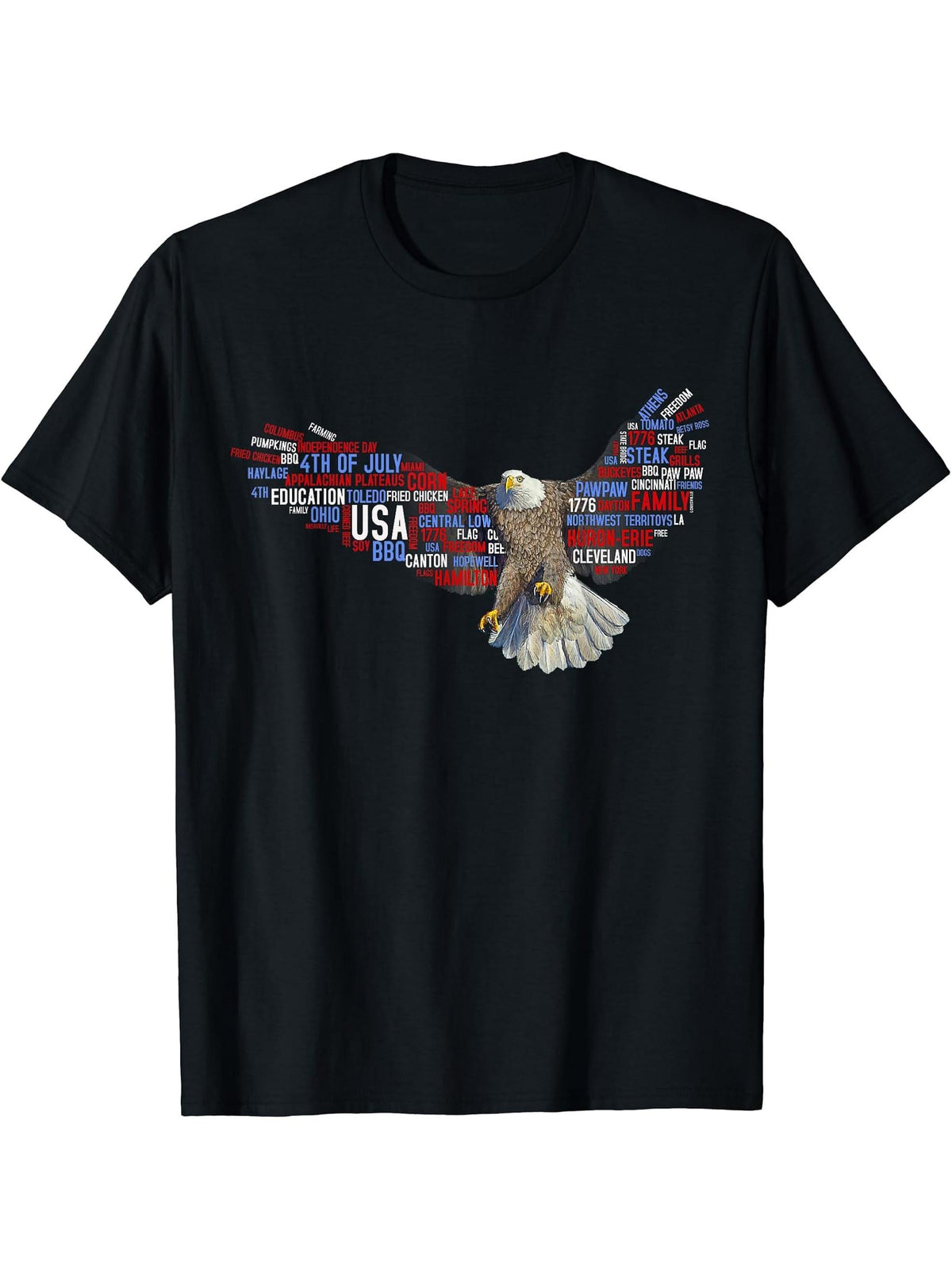 Novelty USA Majestic Flying American Bald Eagle Bird T-Shirt 180G 100% Cotton Printed Round Neck Short-Sleeve T-Shirt, Gifts for Men Dad Husband Grandpa, S-XXXL, Black