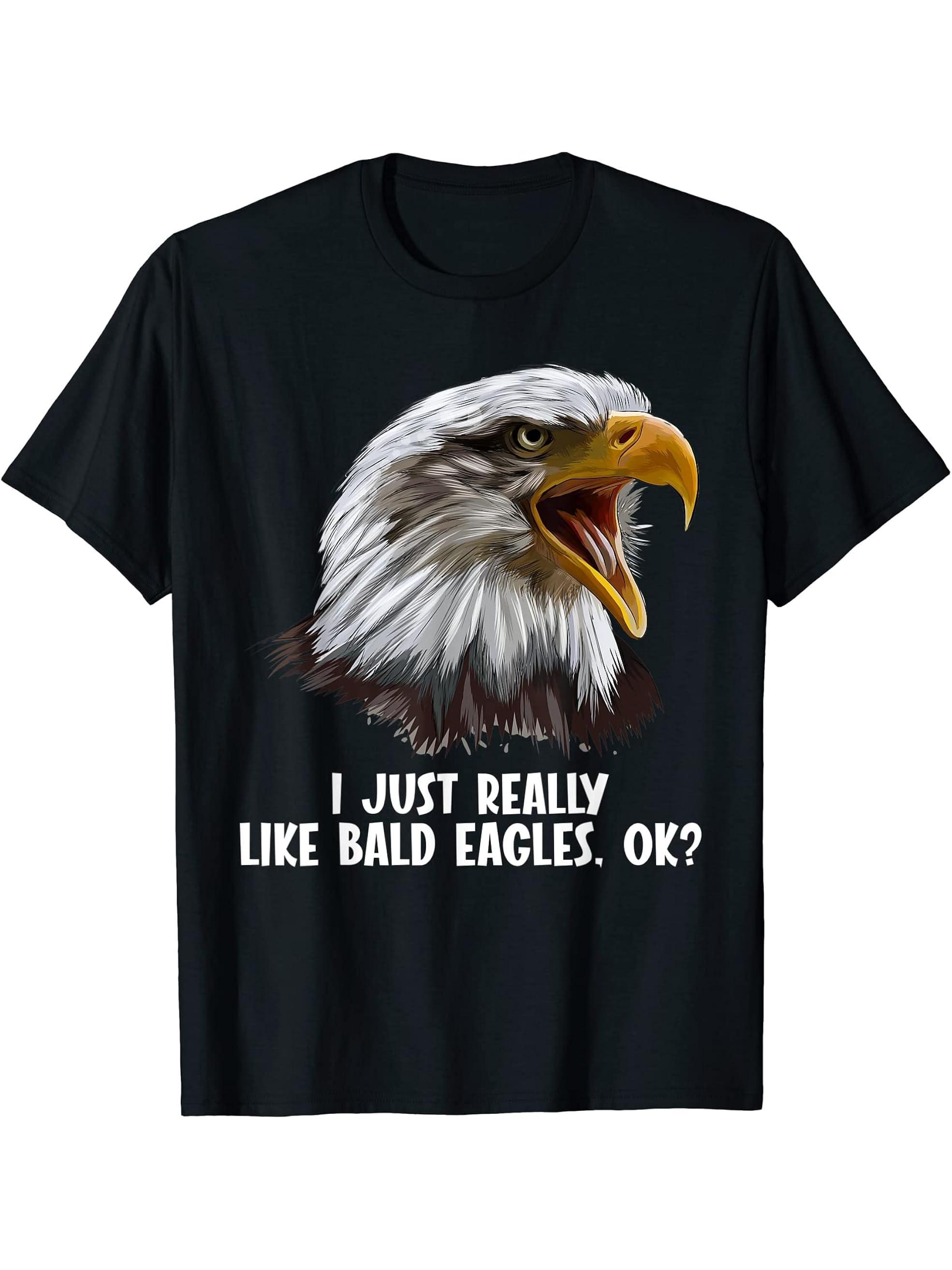 I just really like Bald Eagles Bald Eagle T-Shirt 180G 100% Cotton Printed Round Neck Short-Sleeve T-Shirt, Gifts for Men Dad Husband Grandpa, S-XXXL, Black