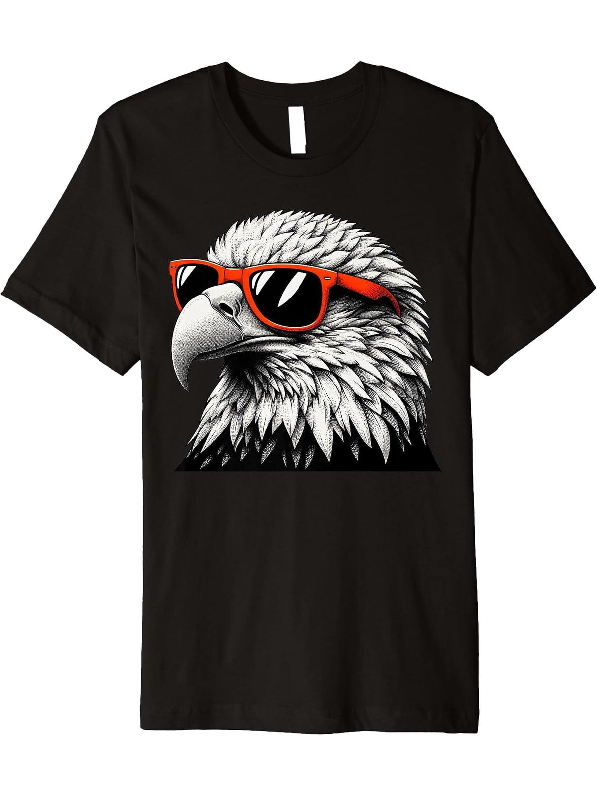Cool Bald Eagle Bird Wearing Sunglasses Graphic Art Premium T-Shirt 180G 100% Cotton Printed Round Neck Short-Sleeve T-Shirt, Gifts for Men Dad Husband Grandpa, S-XXXL, Black