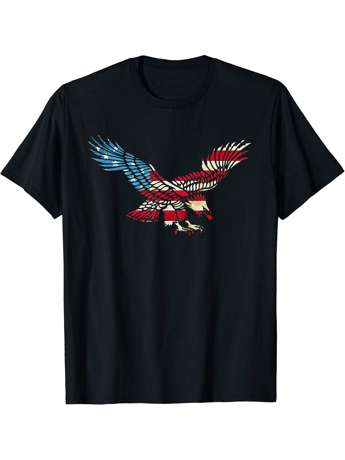 Patriotic US American Flag Bald Eagle Silhouette Gift T-Shirt 180G 100% Cotton Printed Round Neck Short-Sleeve T-Shirt, Gifts for Men Dad Husband Grandpa, S-XXXL, Black
