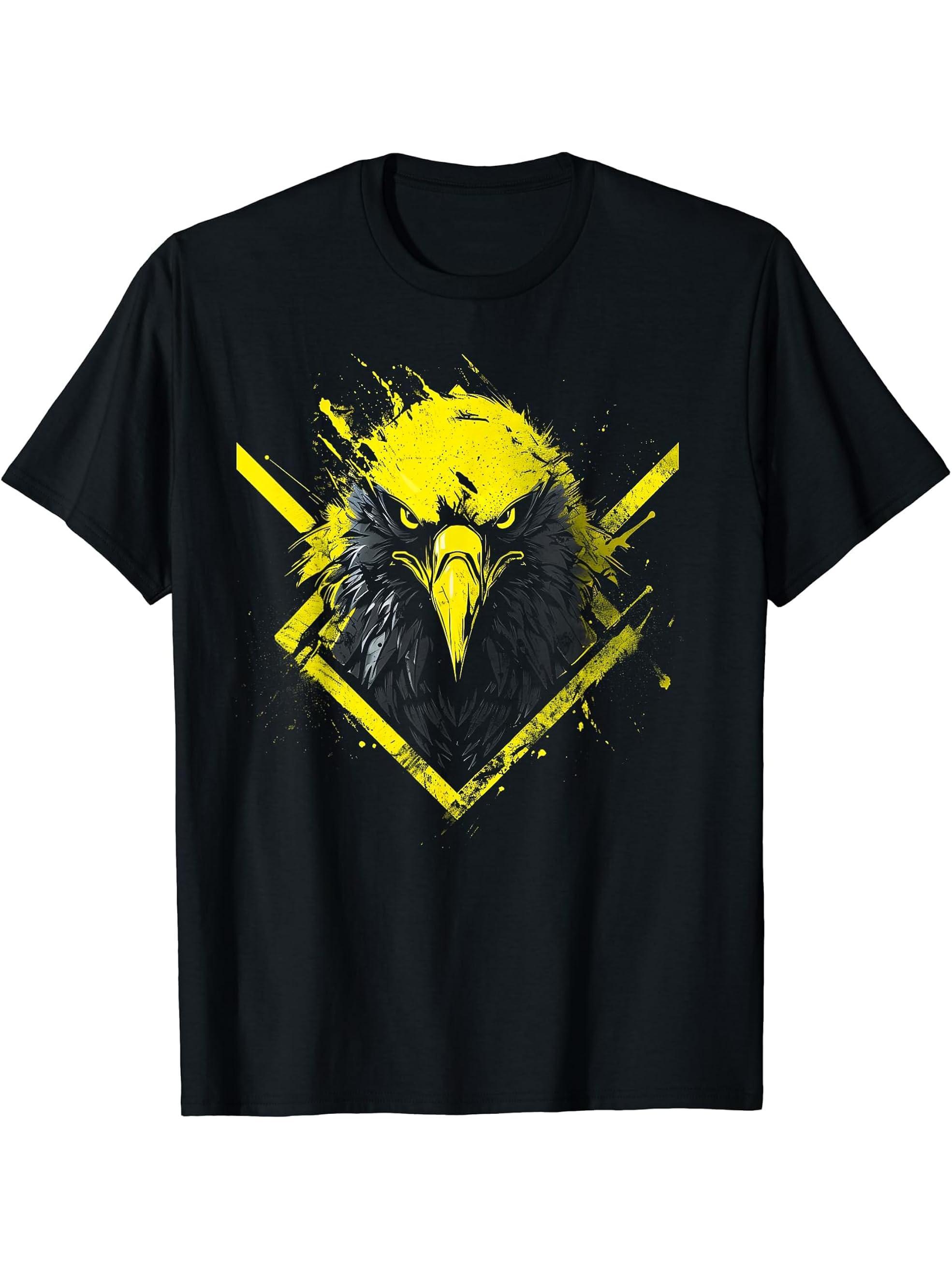 Eagle Bird USA Merica American Bald Eagle Wildlife Gift T-Shirt 180G 100% Cotton Printed Round Neck Short-Sleeve T-Shirt, Gifts for Men Dad Husband Grandpa, S-XXXL, Black