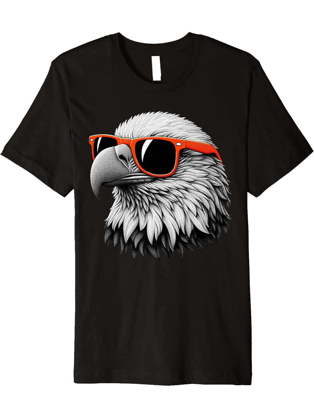 Cool Bald Eagle Bird Wearing Sunglasses Graphic Art Premium T-Shirt 180G 100% Cotton Printed Round Neck Short-Sleeve T-Shirt, Gifts for Men Dad Husband Grandpa, S-XXXL, Black