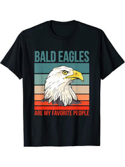 Bald Eagles Are My Favorite People Eagle Bald Eagle T-Shirt 180G 100% Cotton Printed Round Neck Short-Sleeve T-Shirt, Gifts for Men Dad Husband Grandpa, S-XXXL, Black