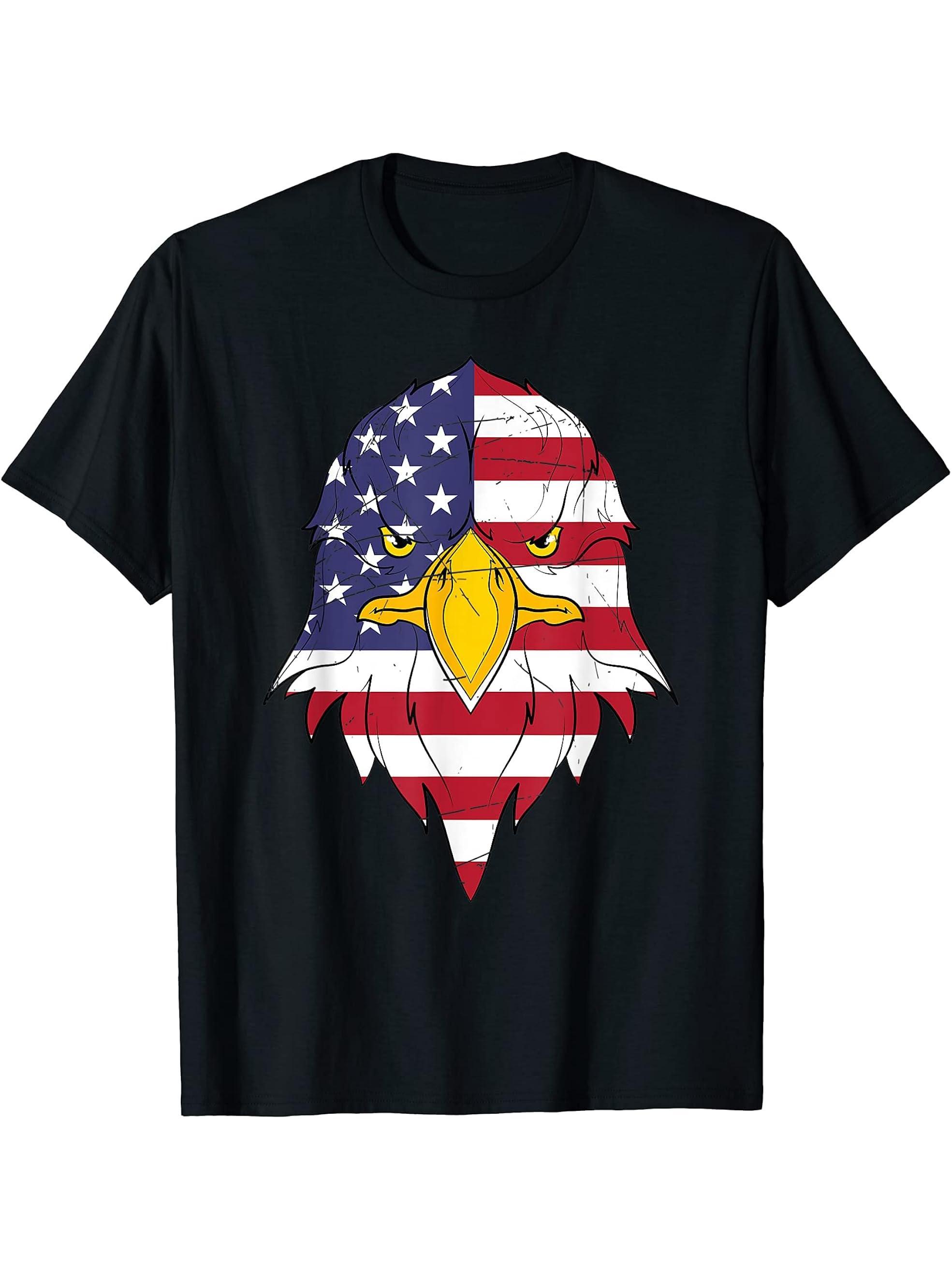 American Pride American Bald Eagle Patriot America Eagle T-Shirt 180G 100% Cotton Printed Round Neck Short-Sleeve T-Shirt, Gifts for Men Dad Husband Grandpa, S-XXXL, Black