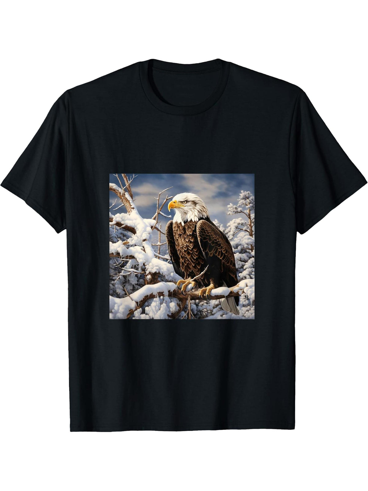 Eagle Bald Winter T-Shirt 180G 100% Cotton Printed Round Neck Short-Sleeve T-Shirt, Gifts for Men Dad Husband Grandpa, S-XXXL, Black