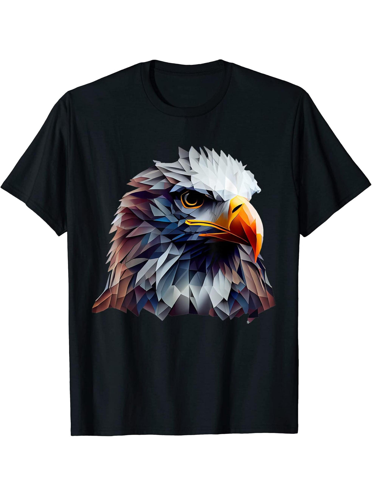 Bald Eagles Cool Polygon Design with a Bald Eagle T-Shirt 180G 100% Cotton Printed Round Neck Short-Sleeve T-Shirt, Gifts for Men Dad Husband Grandpa, S-XXXL, Black