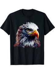 Bald Eagles Cool Polygon Design with a Bald Eagle T-Shirt 180G 100% Cotton Printed Round Neck Short-Sleeve T-Shirt, Gifts for Men Dad Husband Grandpa, S-XXXL, Black