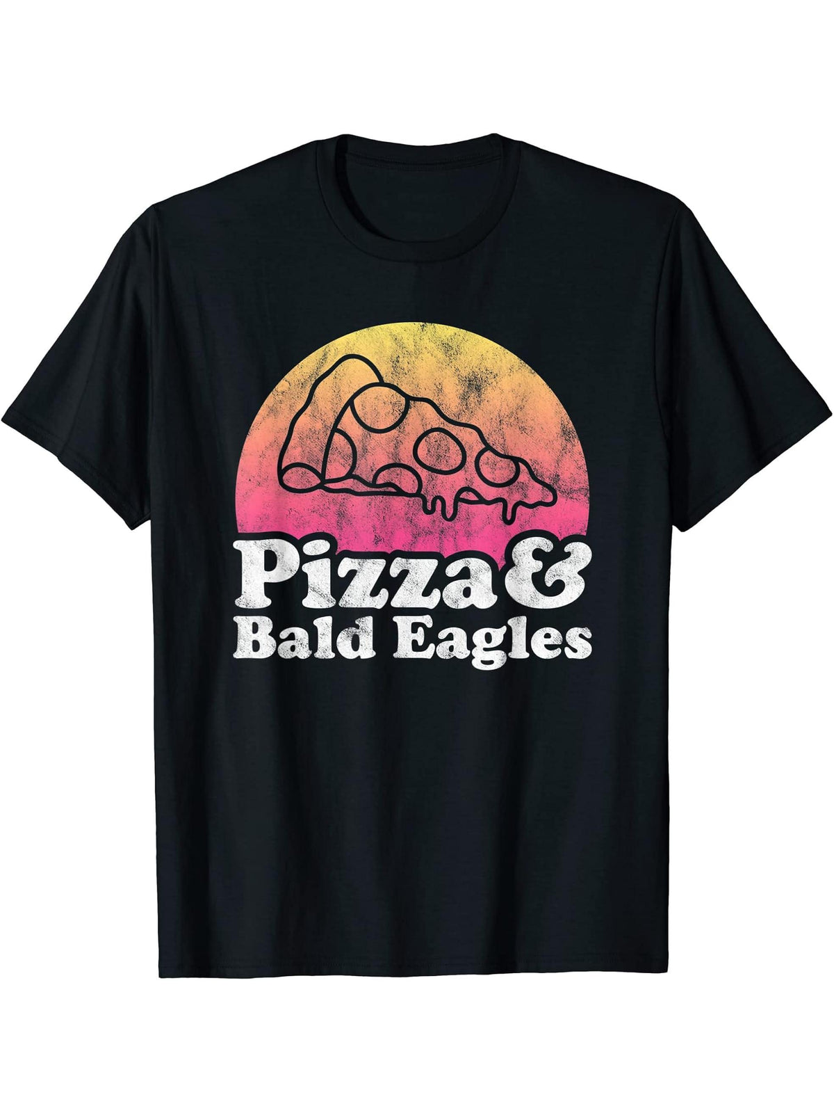 Pizza and Bald Eagles or Bald Eagle T-Shirt 180G 100% Cotton Printed Round Neck Short-Sleeve T-Shirt, Gifts for Men Dad Husband Grandpa, S-XXXL, Black