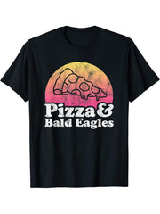 Pizza and Bald Eagles or Bald Eagle T-Shirt 180G 100% Cotton Printed Round Neck Short-Sleeve T-Shirt, Gifts for Men Dad Husband Grandpa, S-XXXL, Black