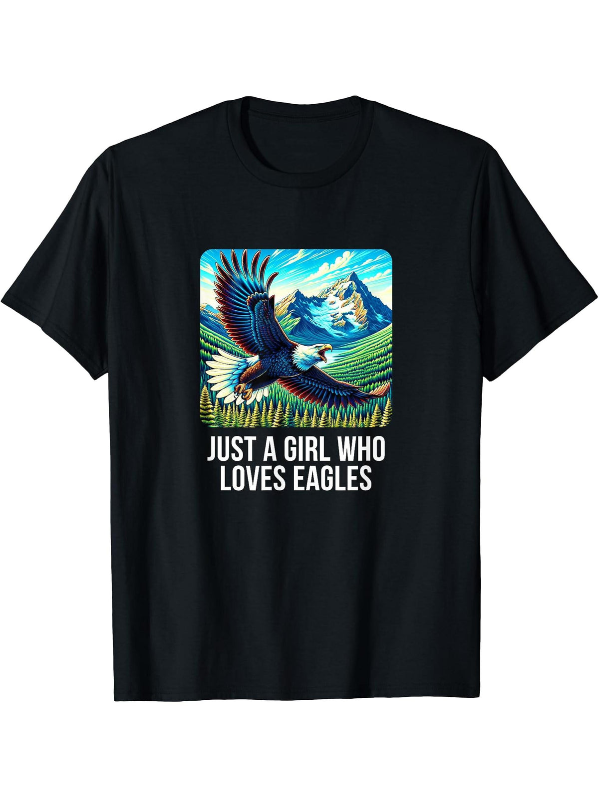 Just A Girl Who Loves Eagles - Bald Eagle - T-Shirt 180G 100% Cotton Printed Round Neck Short-Sleeve T-Shirt, Gifts for Men Dad Husband Grandpa, S-XXXL, Black