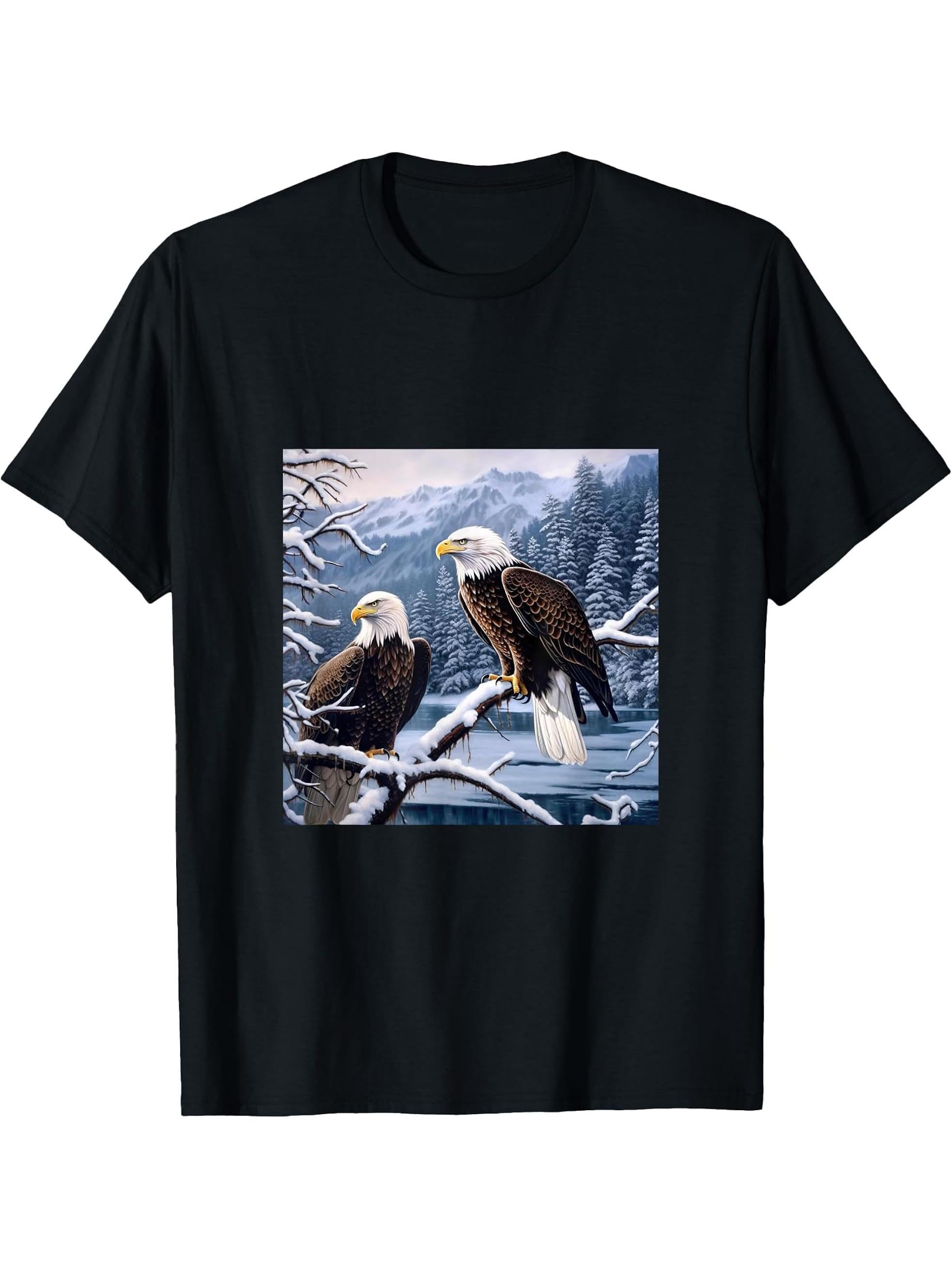 Eagle Bald Winter T-Shirt 180G 100% Cotton Printed Round Neck Short-Sleeve T-Shirt, Gifts for Men Dad Husband Grandpa, S-XXXL, Black