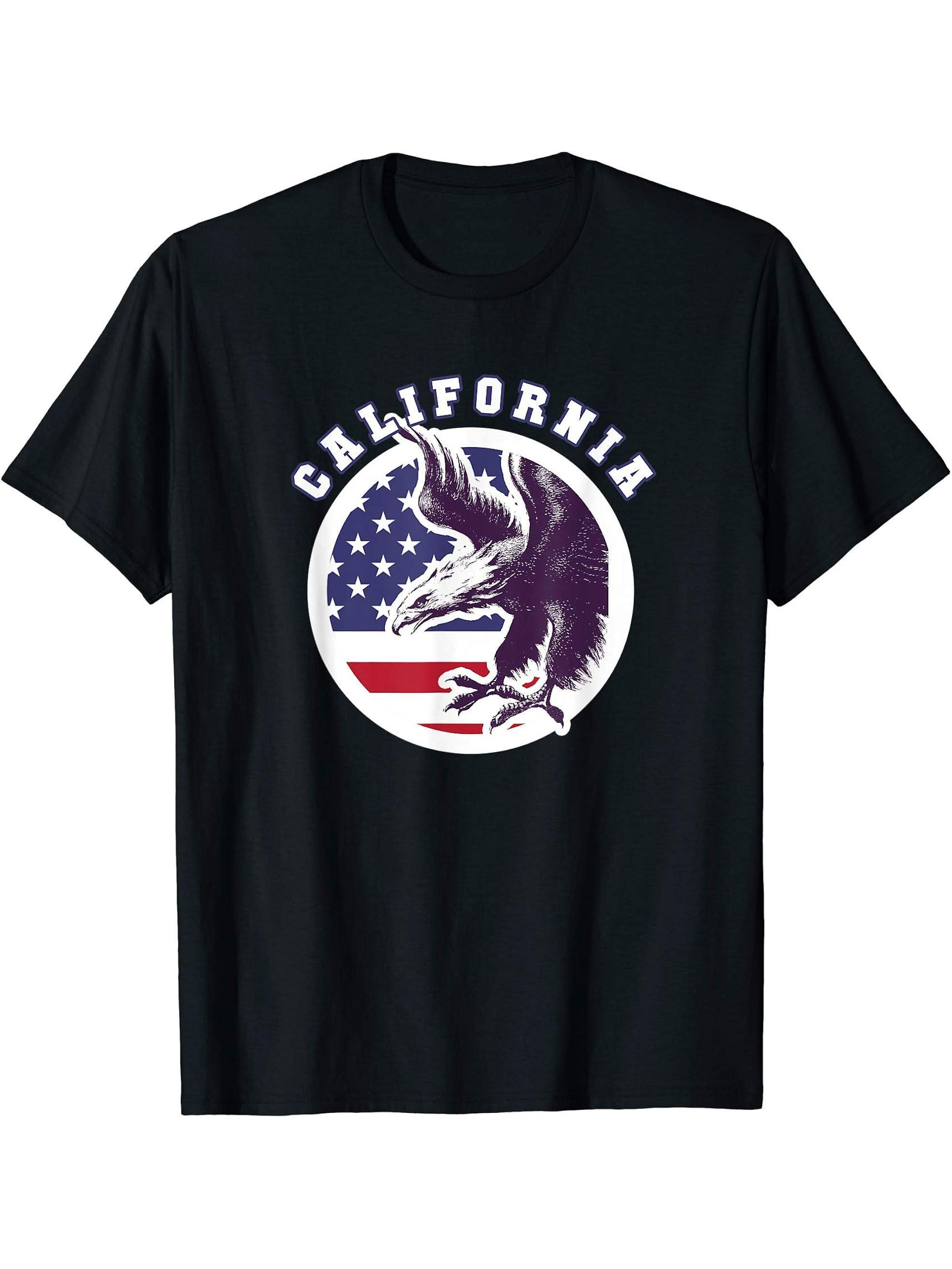 California American Patriot Freedom Bald Eagle Stars Outfit T-Shirt 180G 100% Cotton Printed Round Neck Short-Sleeve T-Shirt, Gifts for Men Dad Husband Grandpa, S-XXXL, Black