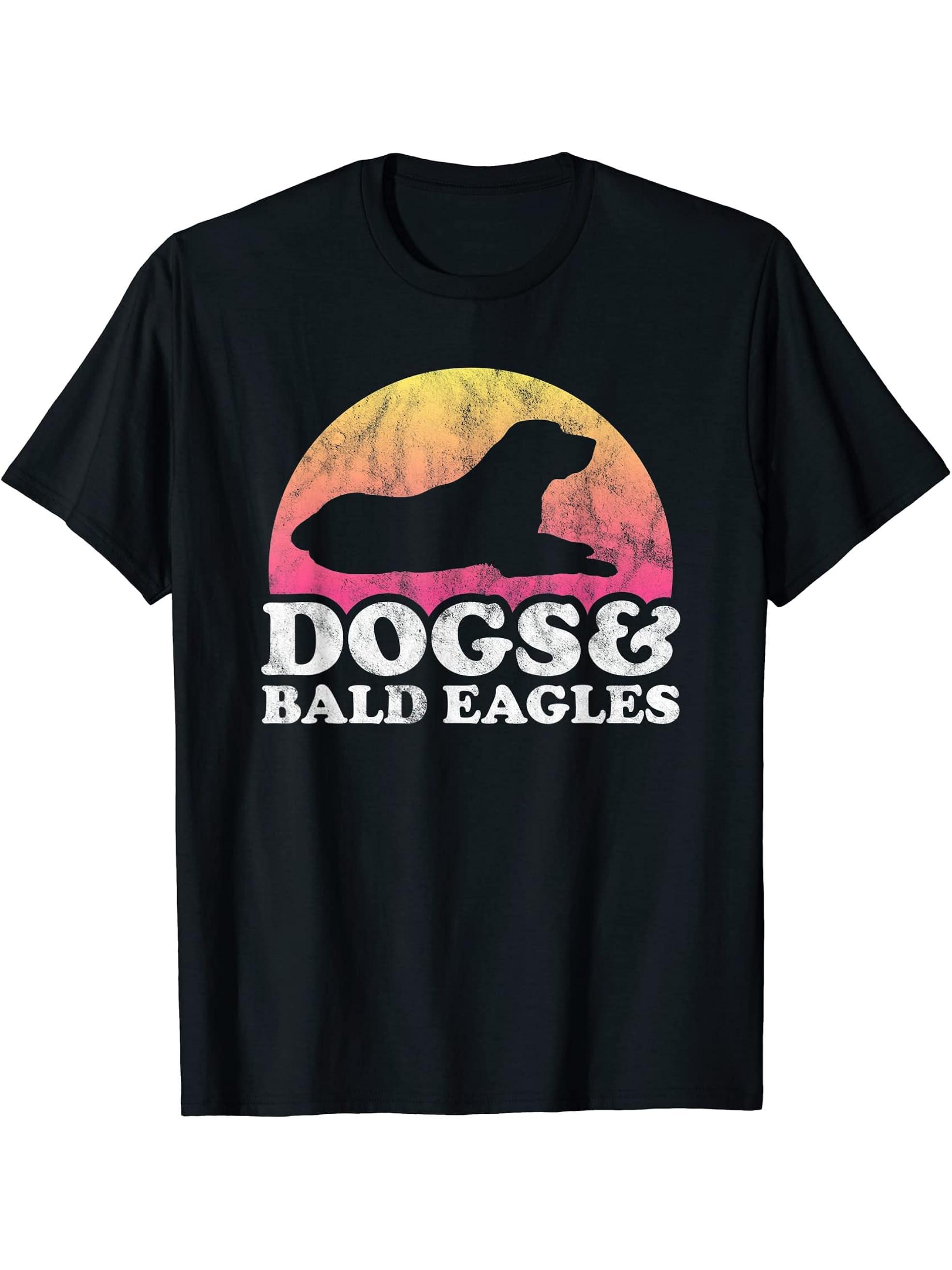 Dogs and Bald Eagles Men's or Women's Dog and Bald Eagle T-Shirt 180G 100% Cotton Printed Round Neck Short-Sleeve T-Shirt, Gifts for Men Dad Husband Grandpa, S-XXXL, Black