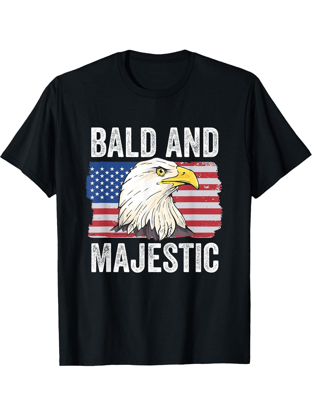 Bald and Majestic 4th of July Independence Day Bald Eagle T-Shirt 180G 100% Cotton Printed Round Neck Short-Sleeve T-Shirt, Gifts for Men Dad Husband Grandpa, S-XXXL, Black